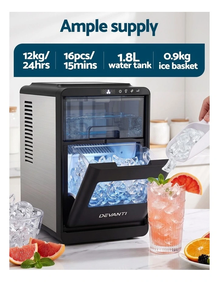 Devanti Ice Maker Crescent Ice 16pcs Countertop Machine 12KG/24H for Home image 6