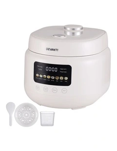Devanti 3L Rice Cooker Small 6 Cup 8-in-1 Multi Cooker with 24H Preset Off-White