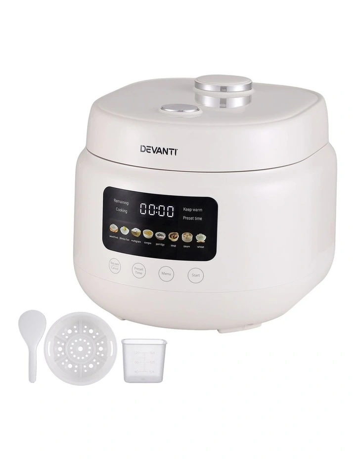 Devanti 3L Rice Cooker Small 6 Cup 8-in-1 Multi Cooker with 24H Preset Off-White image 1