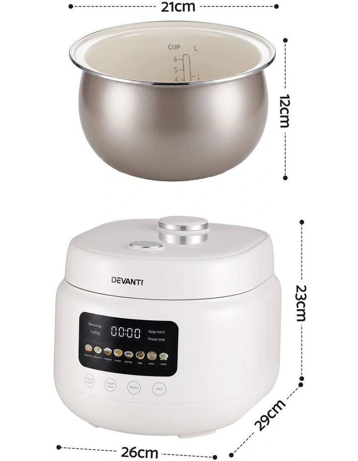 Devanti 3L Rice Cooker Small 6 Cup 8-in-1 Multi Cooker with 24H Preset Off-White image 2