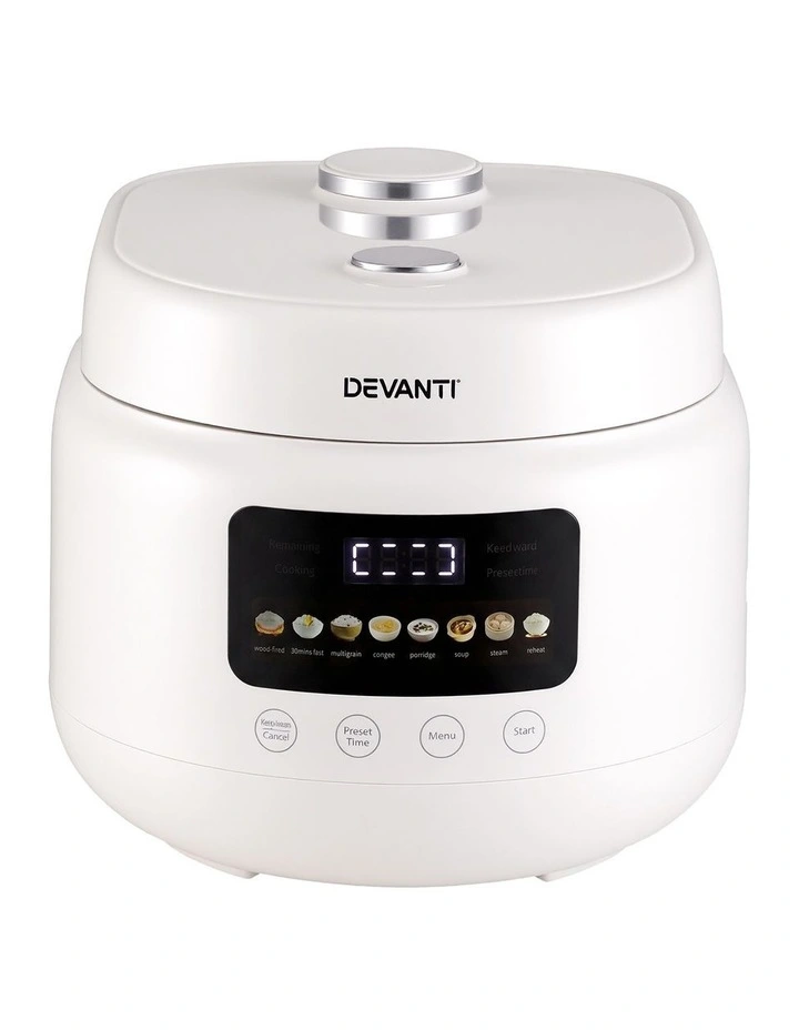 Devanti 3L Rice Cooker Small 6 Cup 8-in-1 Multi Cooker with 24H Preset Off-White image 3