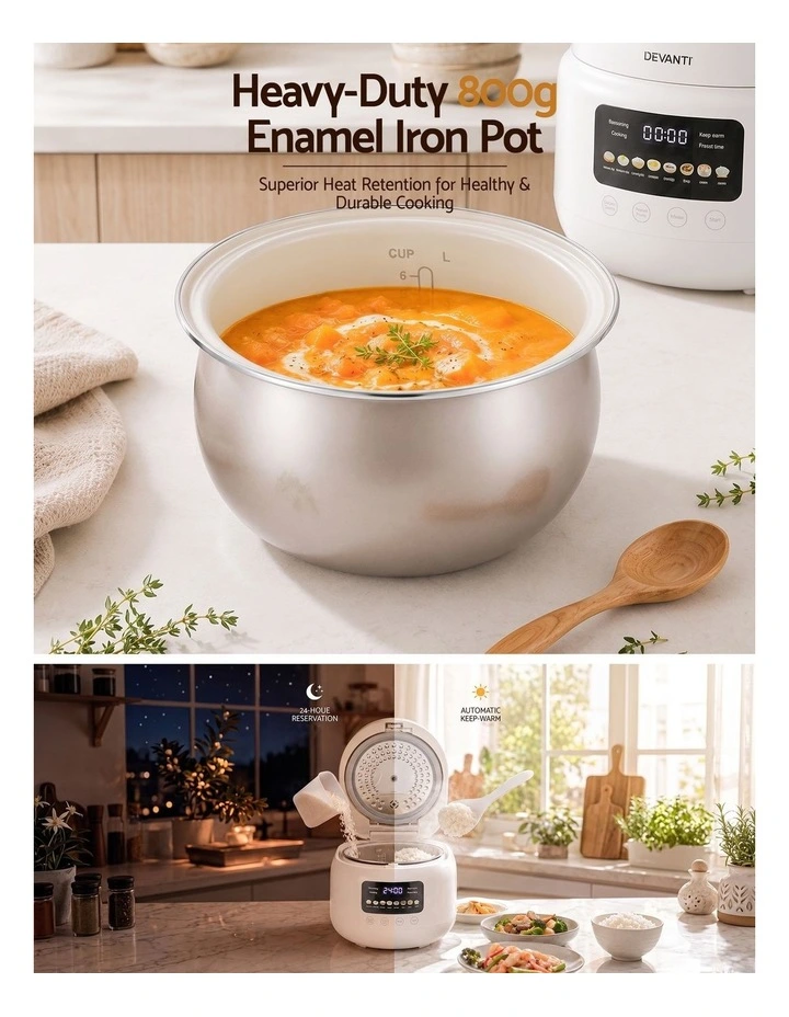 Devanti 3L Rice Cooker Small 6 Cup 8-in-1 Multi Cooker with 24H Preset Off-White image 6