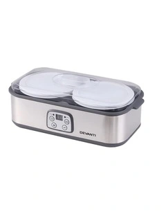 Devanti Greek Yoghurt Maker Machine 2x960ml Large Tubs Temp Control Grey