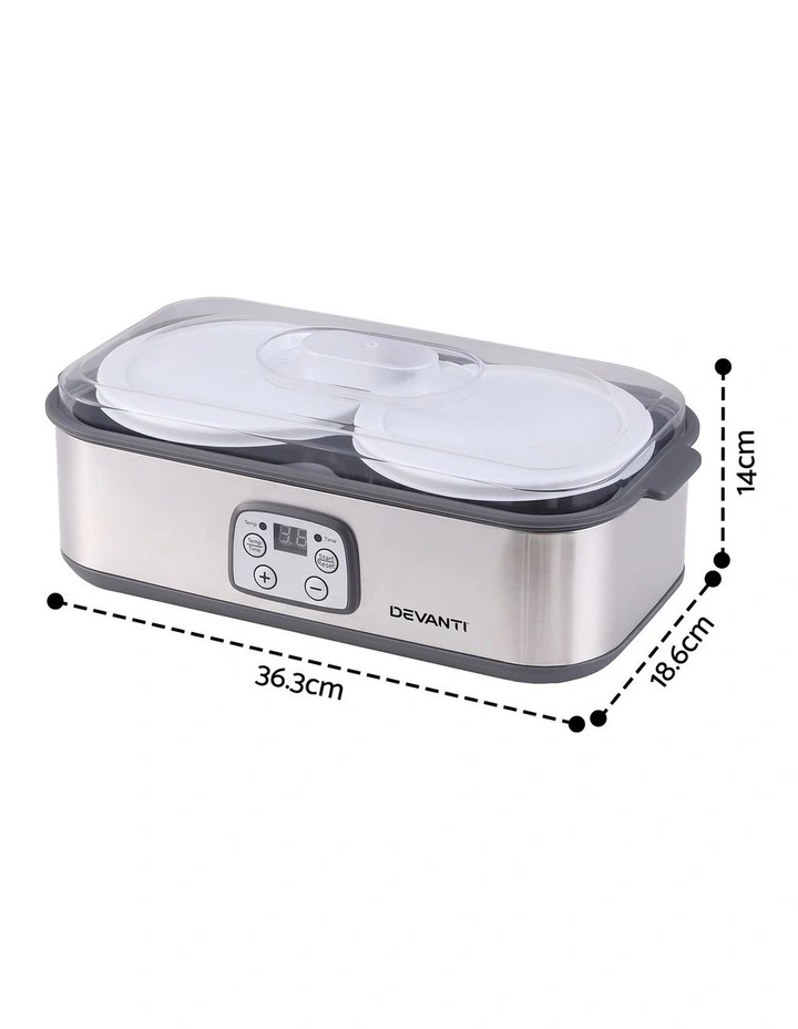 Devanti Greek Yoghurt Maker Machine 2x960ml Large Tubs Temp Control Grey image 2