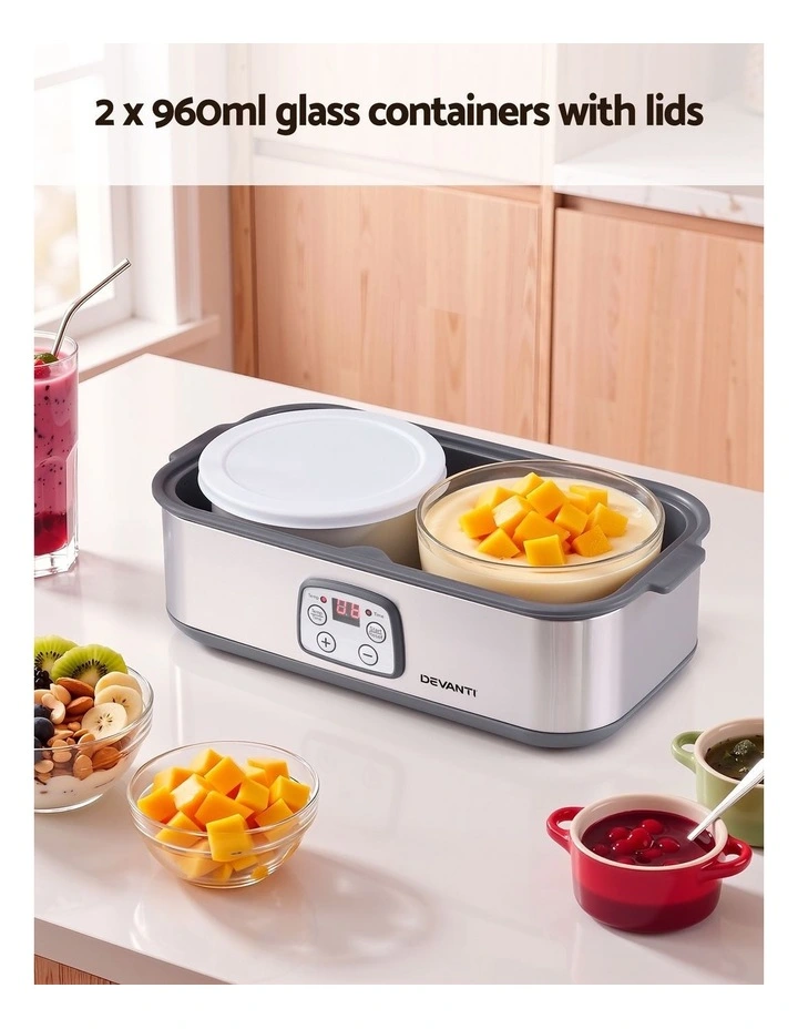 Devanti Greek Yoghurt Maker Machine 2x960ml Large Tubs Temp Control Grey image 4