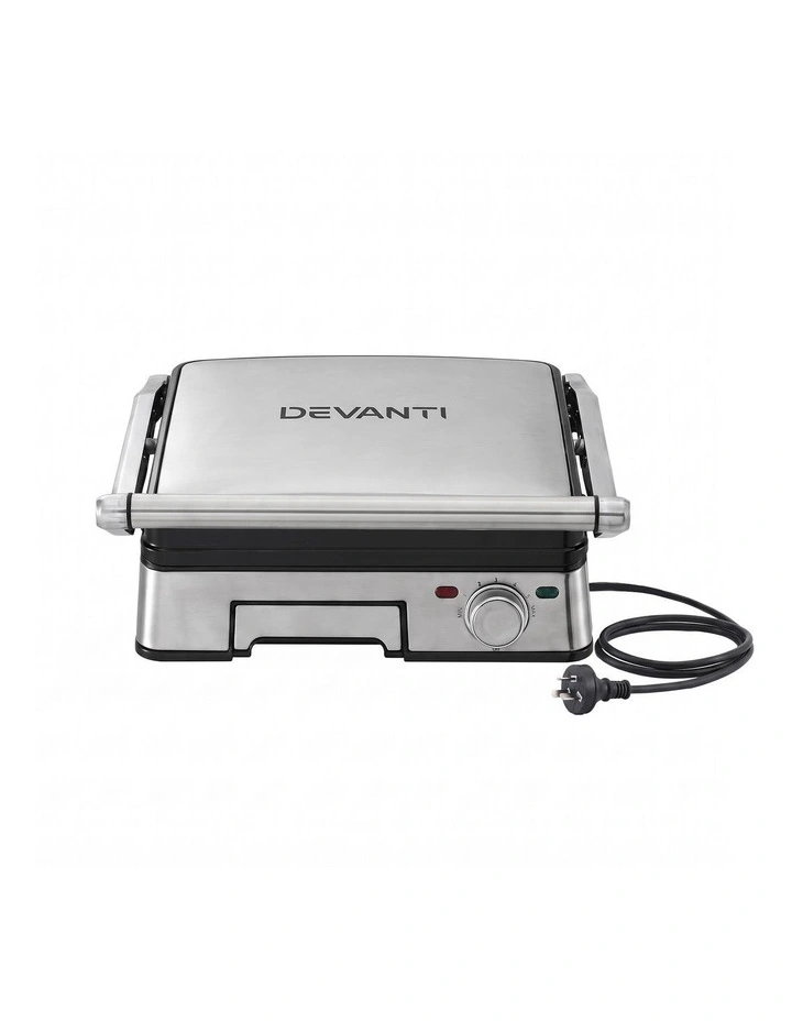 Devanti 2000W 3-in-1 Panini Press Grill Sandwich Maker 180 Open 4 Slice image 3