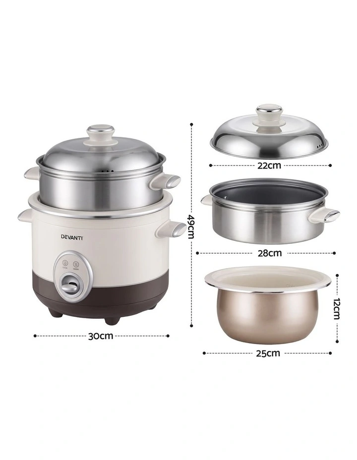 Devanti 3L Rice Cooker Small 6 Cup Multi Cooker with Steamer image 2