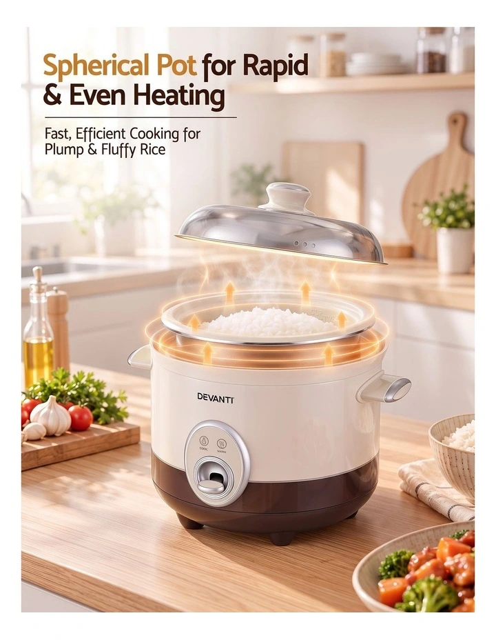 Devanti 3L Rice Cooker Small 6 Cup Multi Cooker with Steamer image 6