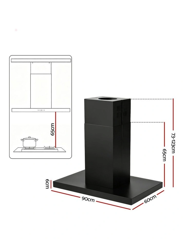 Devanti 90cm Island Rangehood Ceiling-Mounted 3-Speed Touch Control LED Black image 2