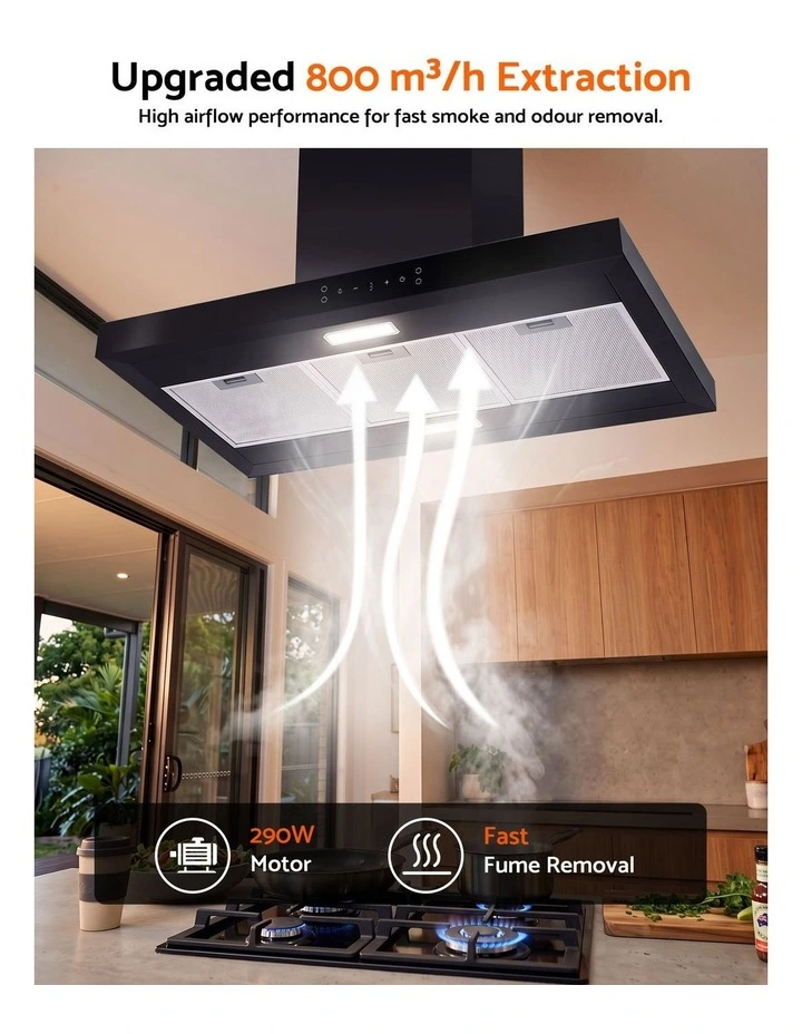 Devanti 90cm Island Rangehood Ceiling-Mounted 3-Speed Touch Control LED Black image 5