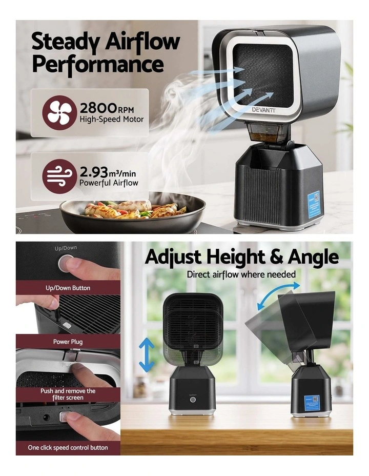 Devanti Portable Range Hood Desktop Exhaust Fan Adjustable Dual Filters Black image 4