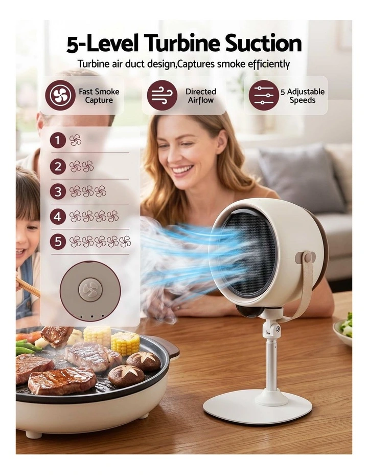 Devanti Portable Range Hood  5-Speed Rechargeable Desktop Extractor Fan BBQ image 4
