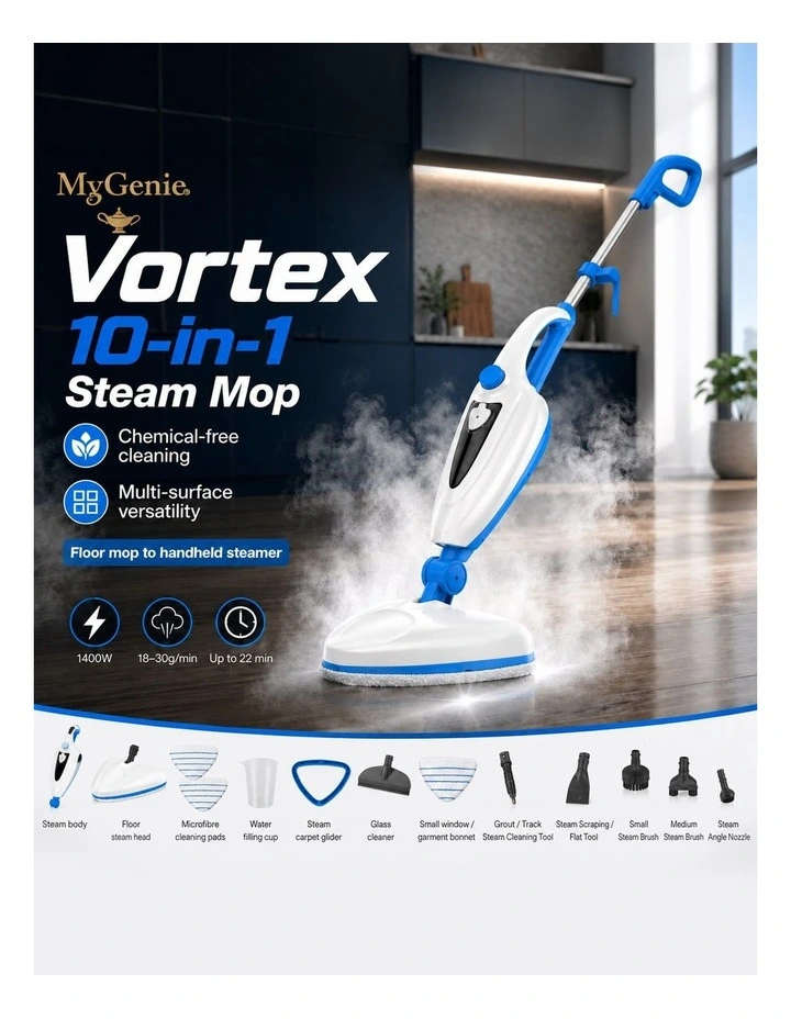 MyGenie Vortex 10-in-1 Steam Mop, 1400W Multi-Surface Cleaner & Handheld Steamer image 5