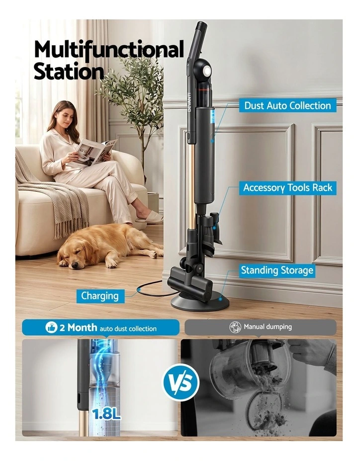 Devanti Cordless Stick Vacuum Auto-Empty Station 18kPa HEPA Filter Grey image 5
