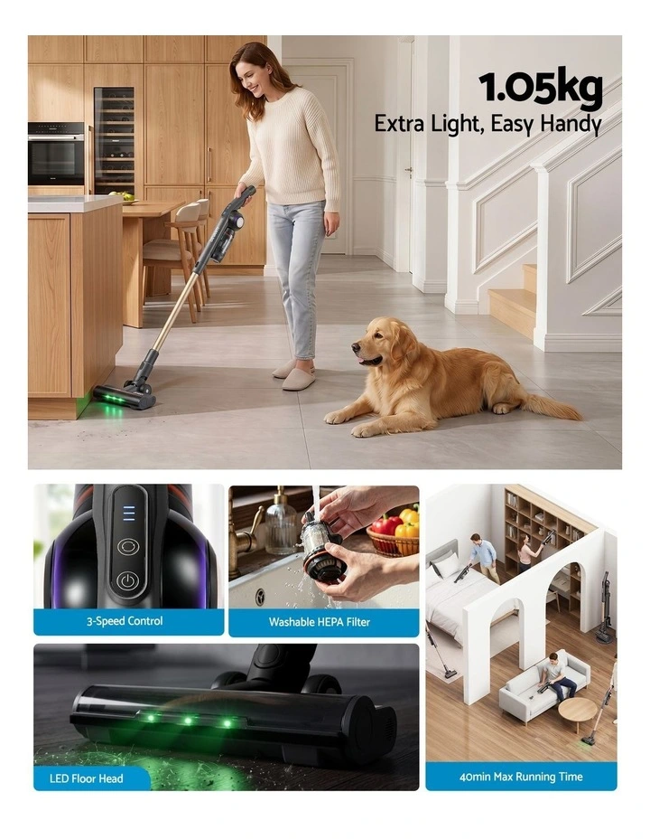 Devanti Cordless Stick Vacuum Auto-Empty Station 18kPa HEPA Filter Grey image 7