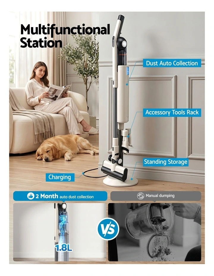 Devanti Cordless Stick Vacuum Auto-Empty Station 18kPa HEPA Filter Oat image 5
