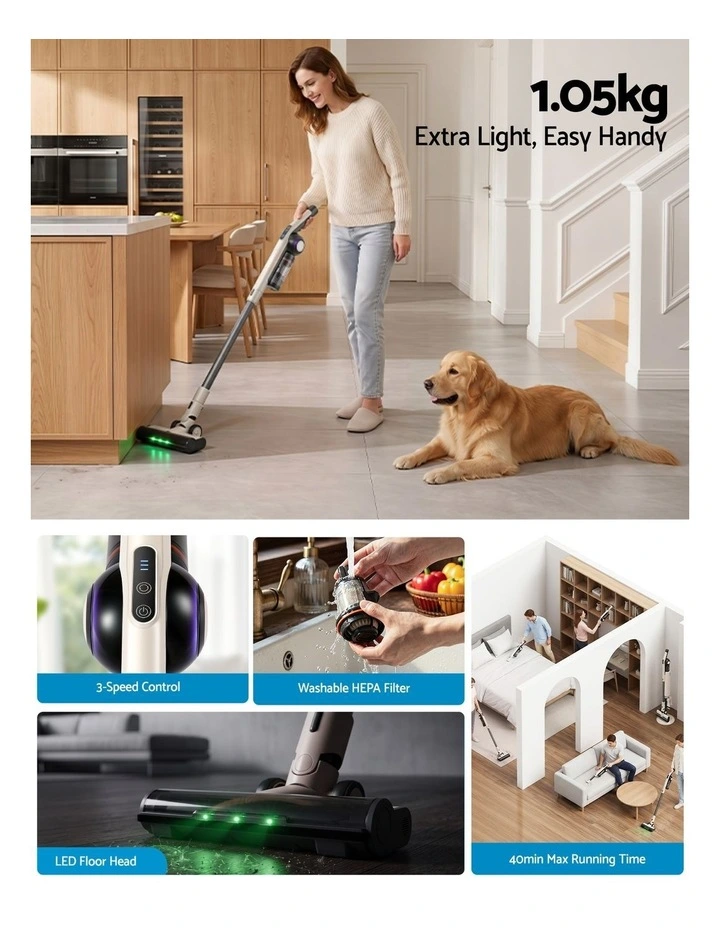 Devanti Cordless Stick Vacuum Auto-Empty Station 18kPa HEPA Filter Oat image 7