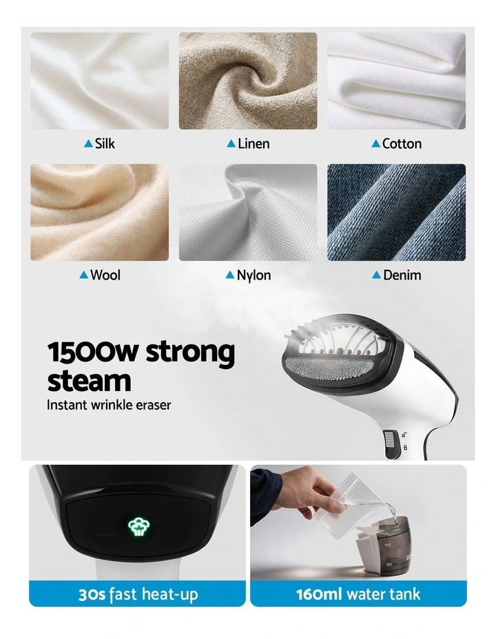 Devanti 1500W Handheld Clothes Steamer 30s Heat-Up Continuous Steam 160ml White image 4