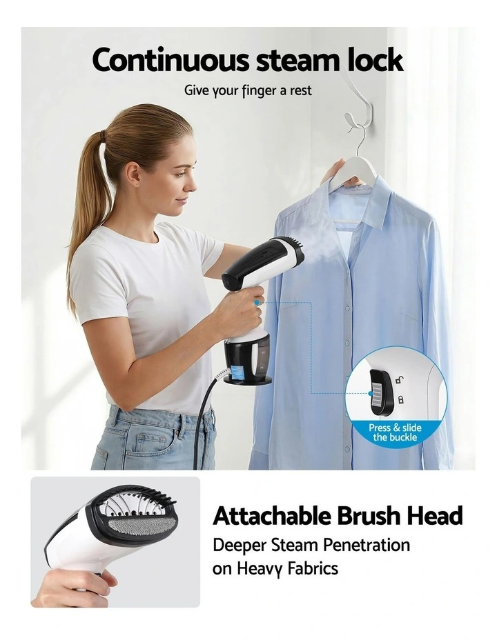 Devanti 1500W Handheld Clothes Steamer 30s Heat-Up Continuous Steam 160ml White image 5