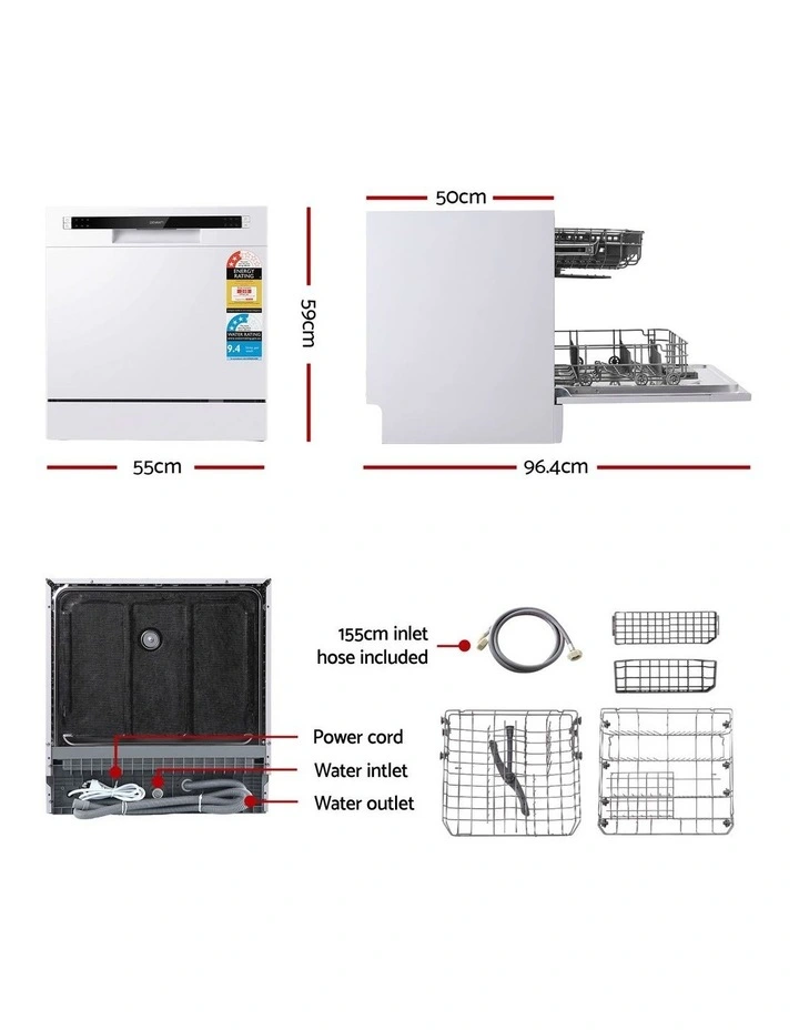 Devanti 8 Place Settings Benchtop Dishwasher White image 2