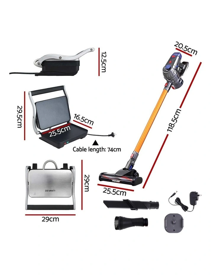 Devanti K7 Cordless Stick Vacuum Cleaner plus Sandwich Maker Panini Press image 2