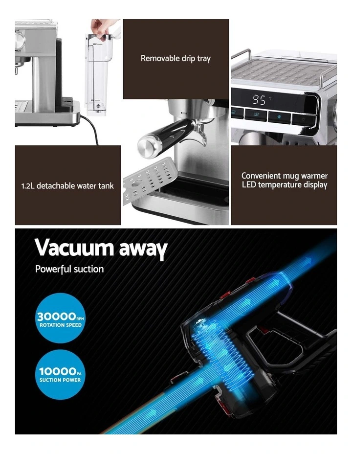 Devanti K7 Cordless Stick Vacuum Cleaner plus Coffee Maker Machine Espresso image 5