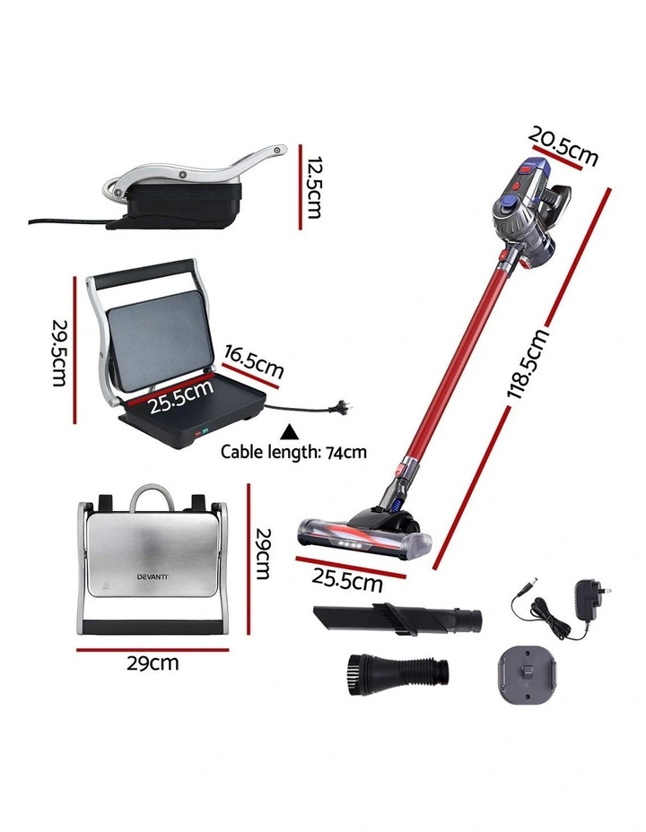Devanti K7 Cordless Stick Vacuum Cleaner plus Sandwich Maker Panini Press image 2