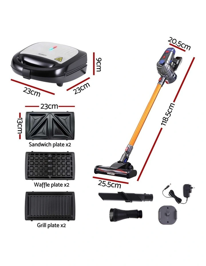 Devanti K7 Cordless Stick Vacuum Cleaner plus 3-in-1 Sandwich Maker image 2