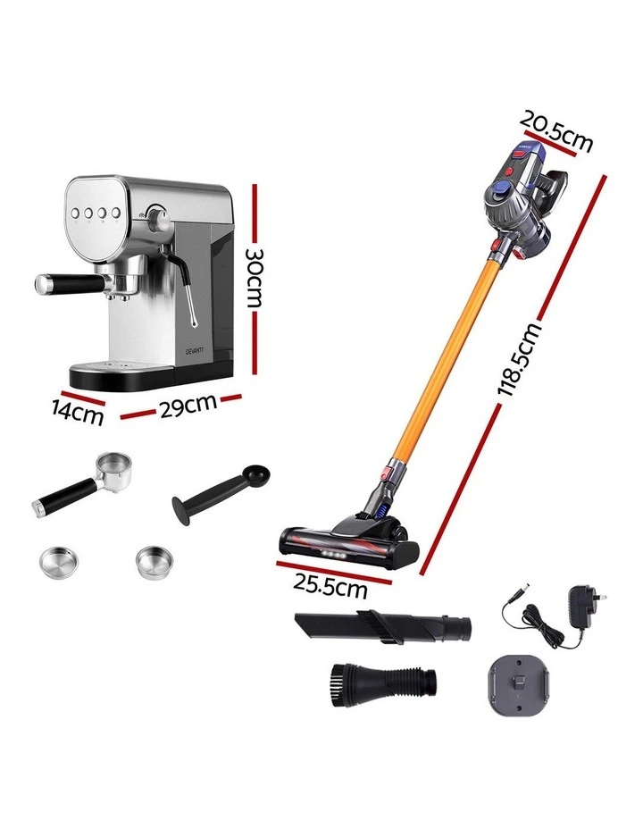 Devanti K7 Cordless Stick Vacuum Cleaner plus Coffee Maker Machine Espresso image 2