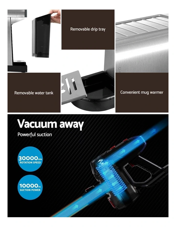 Devanti K7 Cordless Stick Vacuum Cleaner plus Coffee Maker Machine Espresso image 5