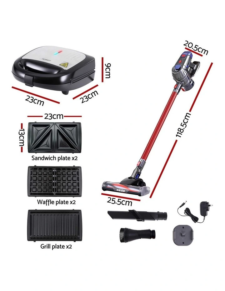 Devanti K7 Cordless Stick Vacuum Cleaner plus 3-in-1 Sandwich Maker image 2