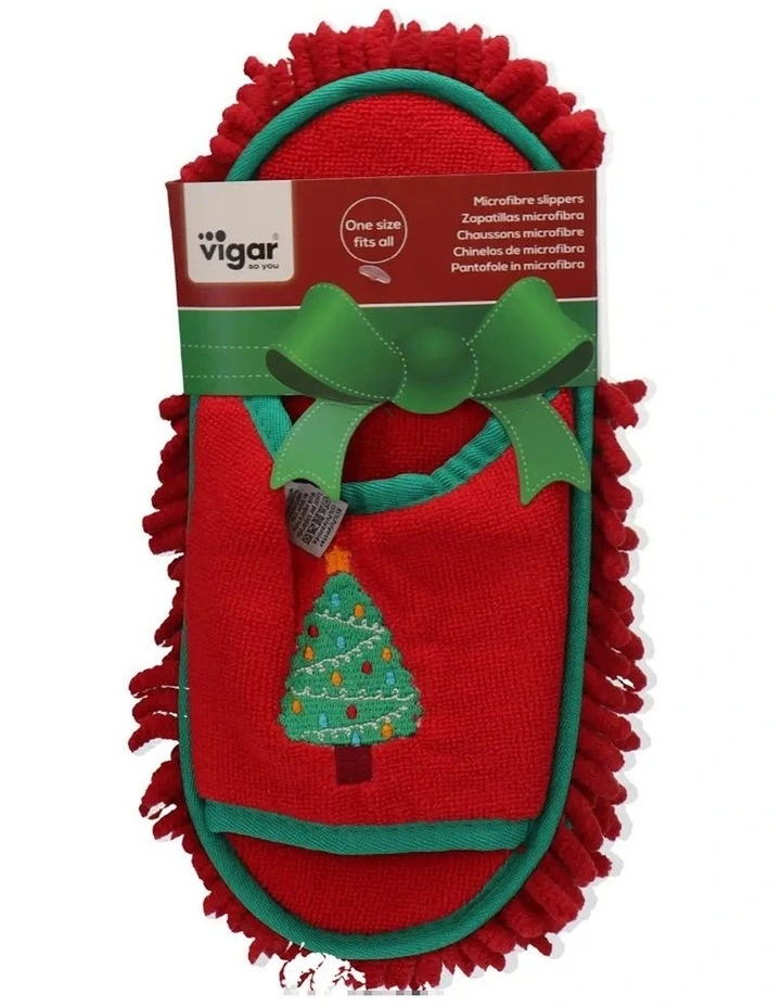 VIGAR Microfibre Slipper Mop Pair Christmas Tree Red Festive Cleaning Home image 2