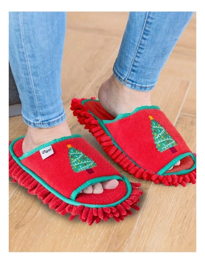 VIGAR Microfibre Slipper Mop Pair Christmas Tree Red Festive Cleaning Home image 4