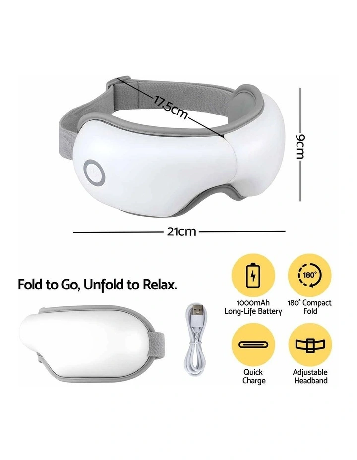 Livemor Electric Eye Massager with Heat, Vibration, Bluetooth Music, Foldable White image 2