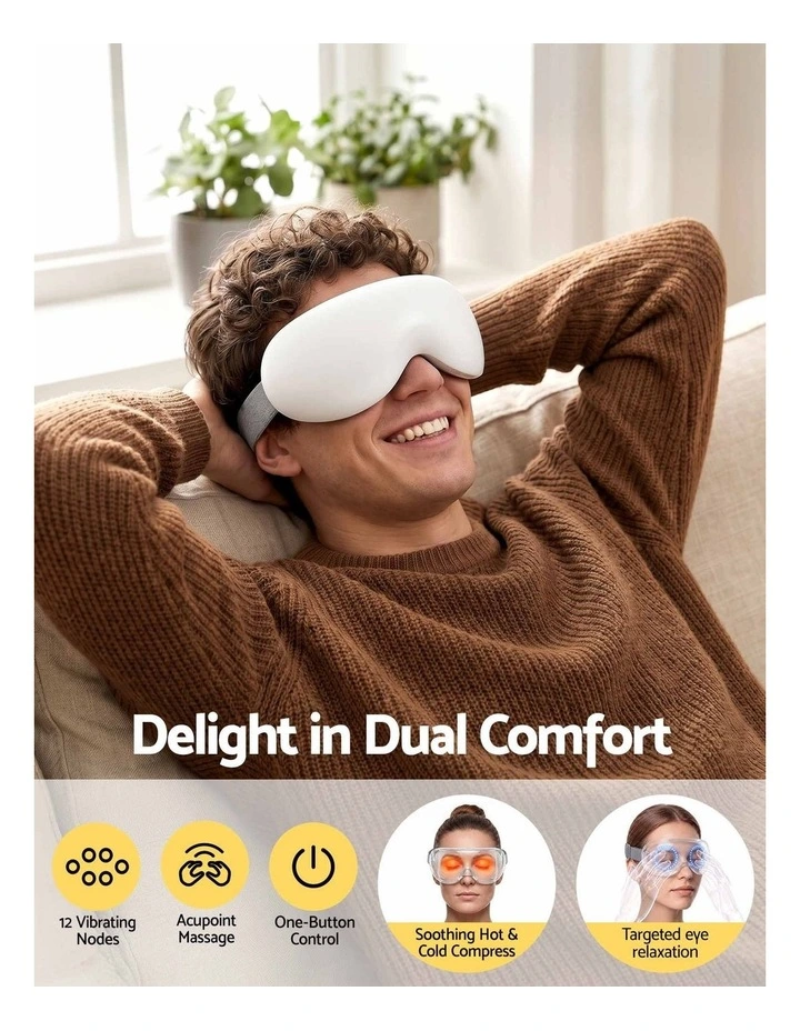 Livemor Eye Massager with Heat & Cooling, Bluetooth, 12 Vibration Nodes, Timer White image 4
