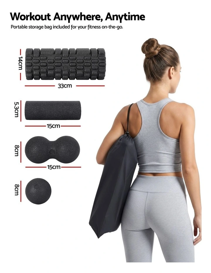 Everfit 4-in-1 Foam Roller Set Grid Massager Deep Tissue with Storage Bag 150kg image 2