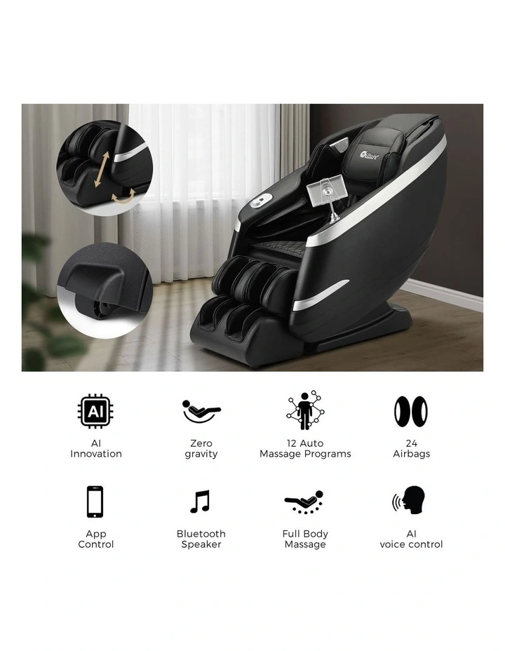 Oikiture 4D Electric Massage Chair Recliner SL Track  Heated Black image 6