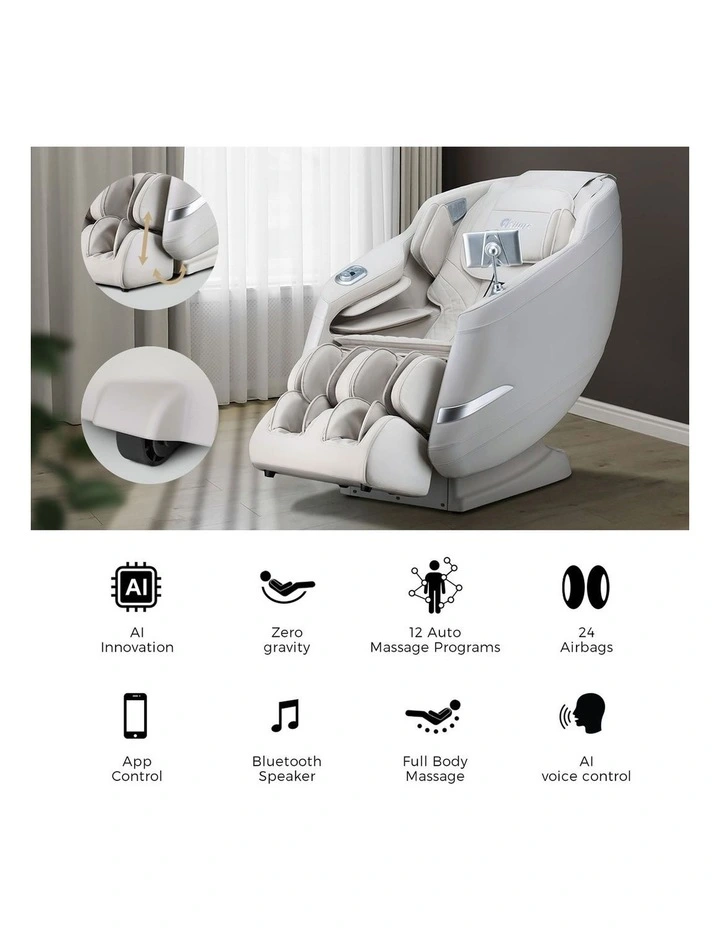Oikiture 4D Electric Massage Chair Recliner SL Track  Heated Beige image 6