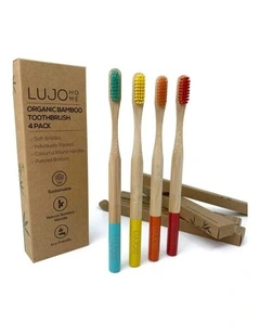 Bamboo toothbrushes - Teal, Yellow, Orange and Red