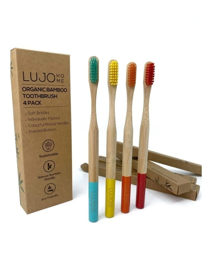 Bamboo toothbrushes - Teal, Yellow, Orange and Red image 1