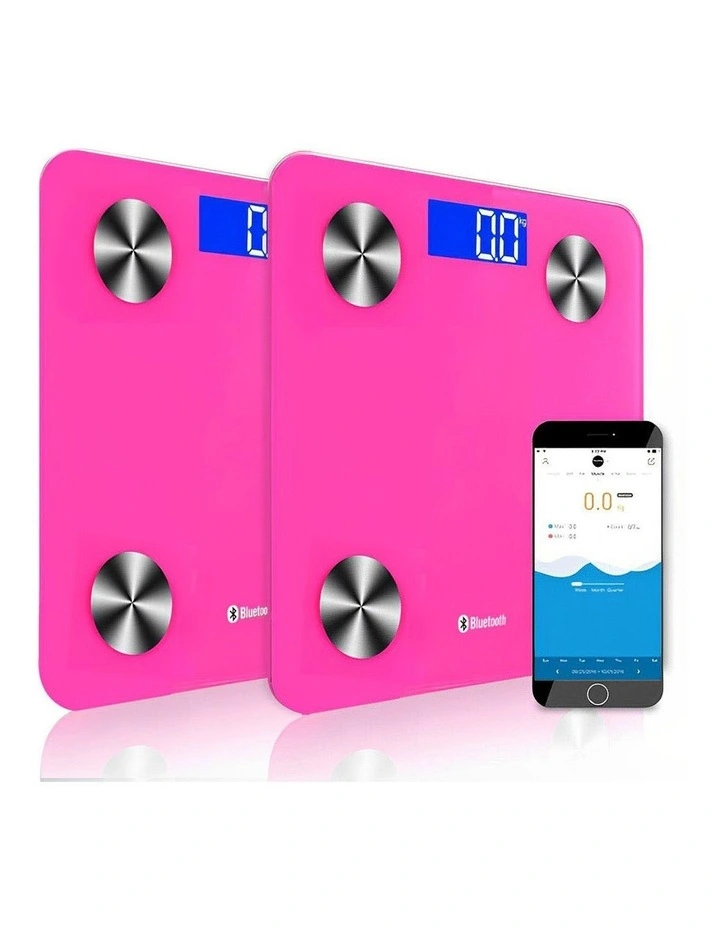 SOGA 2 Pack 180kg Bluetooth Body Fat Scales - Pink image 1