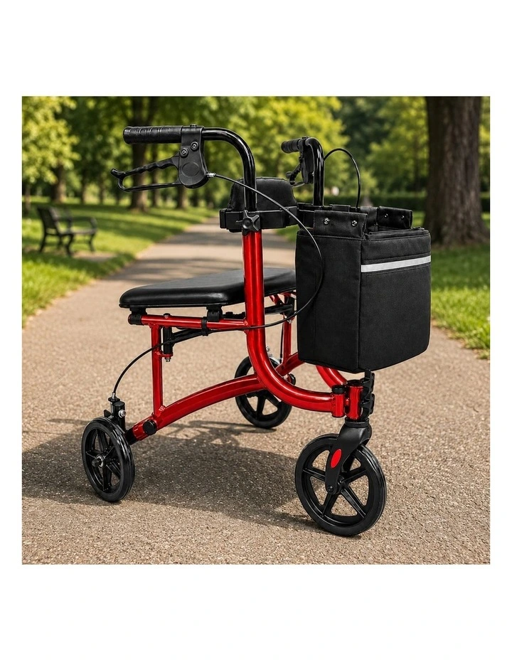Orthonica 3-Wheel Folding Rollator Walker with Seat Lightweight Aluminium Mobility Aid Adjustable image 5