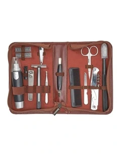 Annabel Trends 13pc Gentleman's Travel Grooming Kit Vegan Leather Case