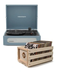 Voyager Bluetooth Portable Turntable in Washed Blue