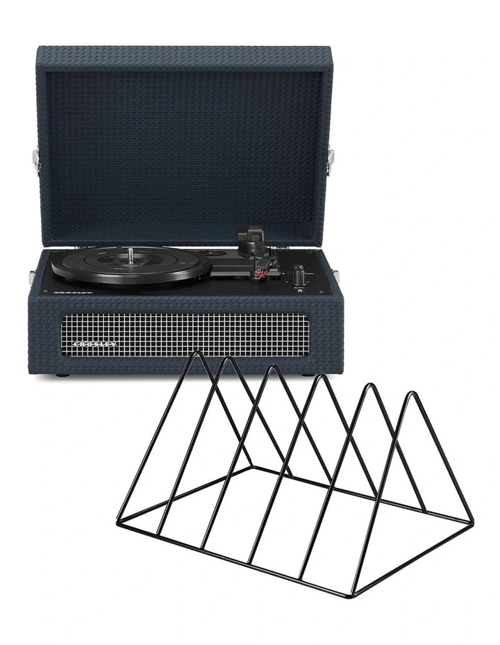 Voyager Bluetooth Portable Turntable And Gadhouse Vinyl Rack Bundle in Navy image 1
