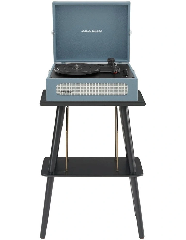 Voyager Bluetooth Portable Turntable &343; Entertainment Stand Bundle in Washed Blue image 1