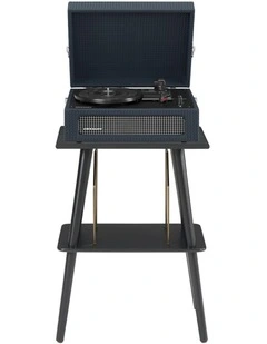 Voyager Bluetooth Portable Turntable + Entertainment Stand Bundle in Navy