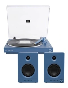 Automatic Turntable + Tempo Bookshelf Speakers Bundle in Blue