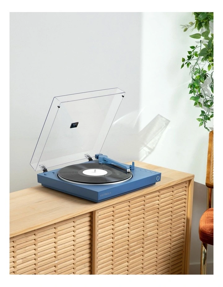 Automatic Turntable + Tempo Bookshelf Speakers Bundle in Blue image 7