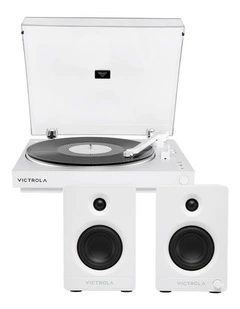 Automatic Turntable + Tempo Bookshelf Speakers Bundle in White
